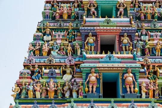 Colorful statues of Hindu deities on a temple gopuram, Northern Province, Delft island, Sri Lanka