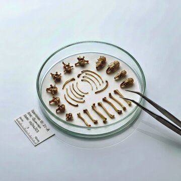 Petri Dish With Animal Bones and Tweezers