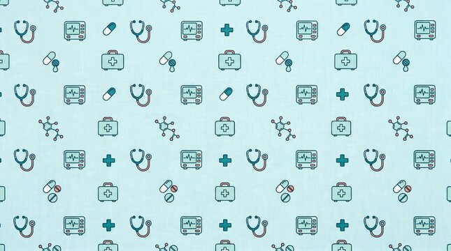 Medical and healthcare icon seamless pattern on blue background