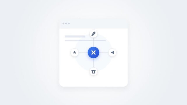 Abstract flat user interface design animation featuring a morphing floating action button expanding into multiple menu options on a clean digital screen