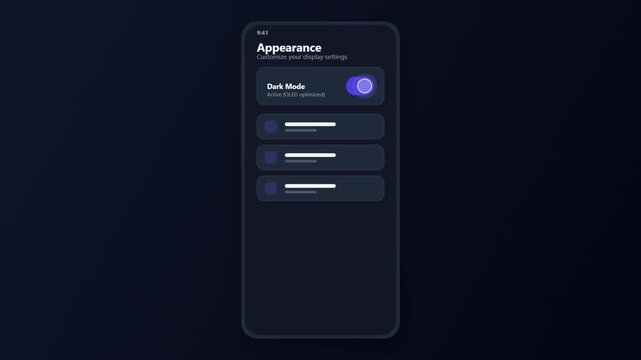 Minimalist User Interface Design Animation Featuring a Dark and Light Mode Toggle Switch Transitioning Themes on a Clean Mobile Application Screen Display