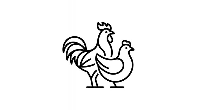 Minimalist farm poultry chicken hen rooster livestock animal line symbol isolated on clean white background element chicken line rooster hen poultry bird animal farm agriculture vector