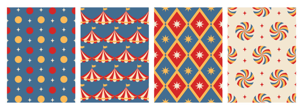 Seamless pattern for circus and carnaval, flat style. Retro and vintage.