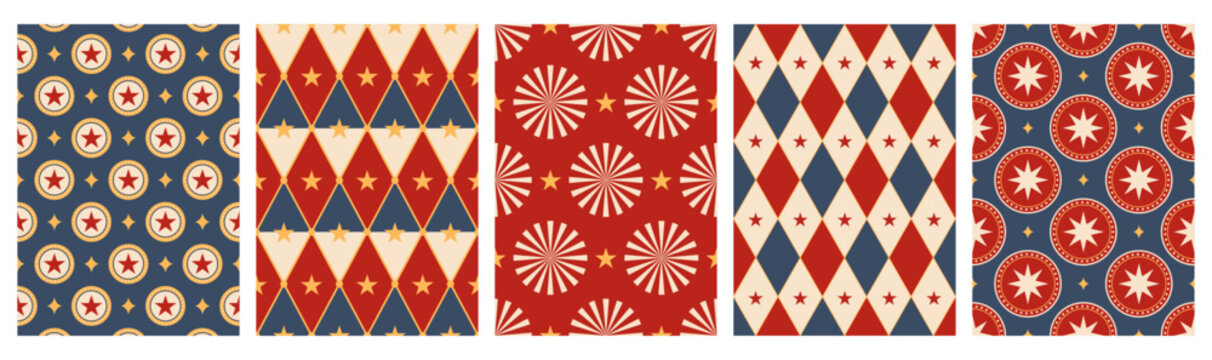 Seamless pattern for circus and carnaval, flat style. Retro and vintage.