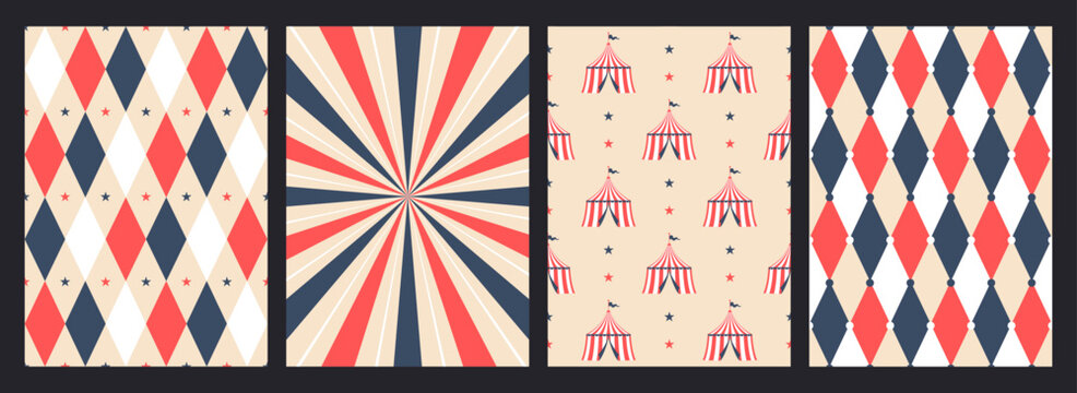 Seamless pattern for circus and carnaval, flat style. Retro and vintage.