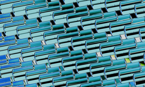 Aqua 3D glass cylinders tiled in a diagonal pattern