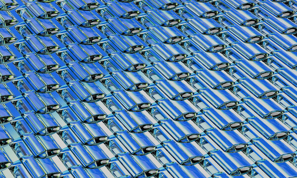 A Blue 3D Capsule Grid with Metallic Highlights