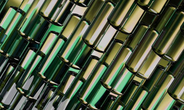 Emerald and Gold Reflections on 3D Cylinders
