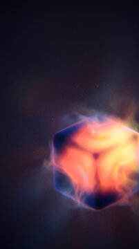 Glowing magical cube surrounded by colorful smoke floating in dark mystical space with mysterious energy