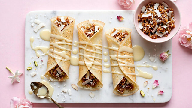 Patishapta Pitha Bengali coconut jaggery crepes with condensed milk