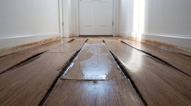 Buckled laminate floor after burst pipe damage