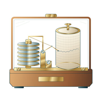 Mechanical barograph in walnut and glass case isolated vector icon