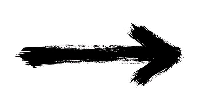 Arrow brush stroke vector symbol pointing right isolated on white background hand drawn graphic design element