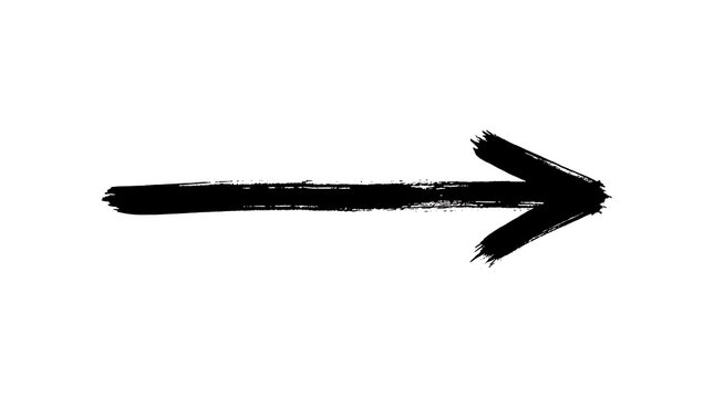 Arrow brush stroke vector painted black design element pointing right on a white background