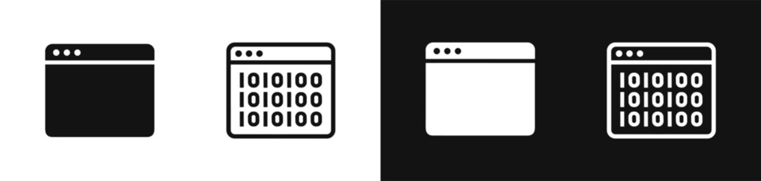 Browser window with binary code icon set vector