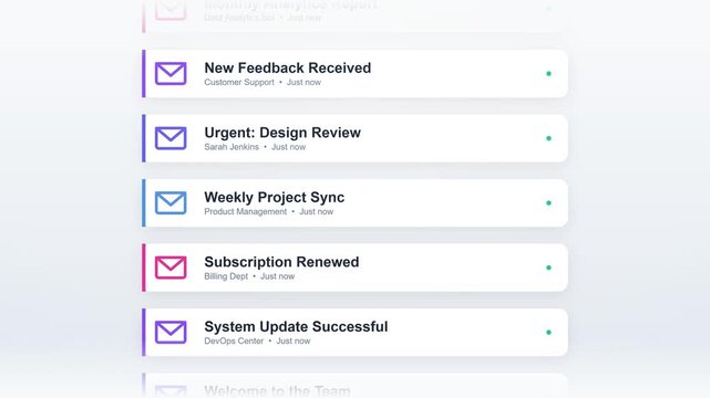 Dynamic display of digital communication updates and system notifications within a sleek, modern user interface, presenting organized inbox messages and alerts