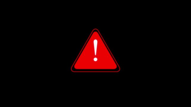Red warning triangle with exclamation mark alert symbol animation danger caution