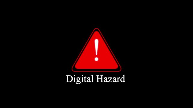 Digital hazard warning sign animation with flashing red alert triangle for cybersecurity and system error concepts