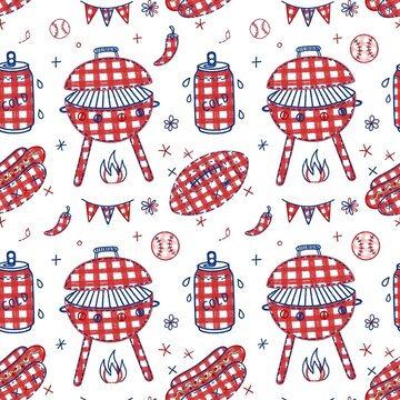 Seamless BBQ Grill and Picnic Pattern Tailgate