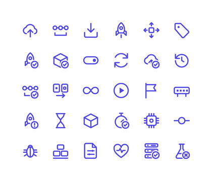 Container stack rollback arrow and devops loop colored line icon set