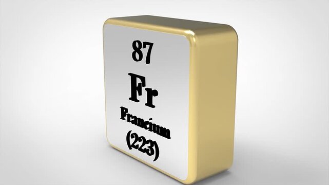 3D Rotating Francium Fr Element From Periodic Table, 90 Degree Rotation, Scientific Chemistry Concept, 4K Clean Render