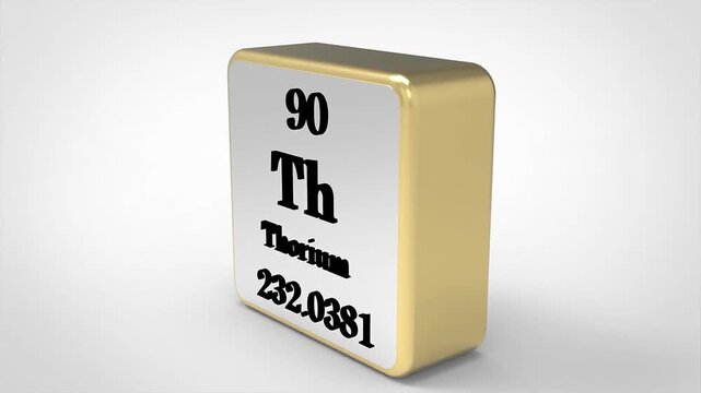 3D Rotating Thorium Th Element From Periodic Table, 90 Degree Rotation, Scientific Chemistry Concept, 4K Clean Render