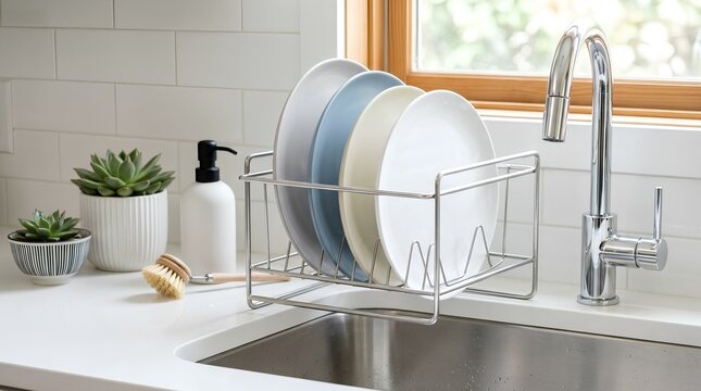 Plates in Stainless Steel Dish Drying Rack by Kitchen Sink &ndash; Modern Minimalist Home Organizer Banner