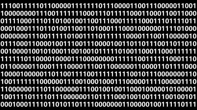 Digital binary code background white color. Shiny numbers of 1 and 0 animated to change randomly with motion graphics concept.