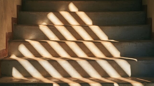 Warm stone stairs with repeated diagonal sunlit bands