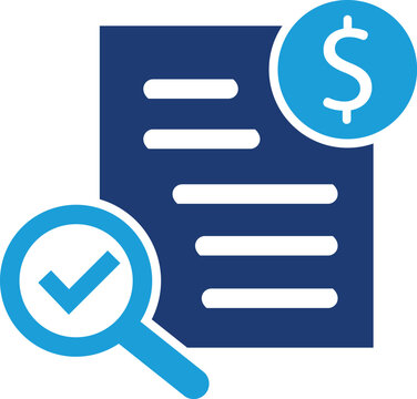 Financial auditing document icon with magnifier glass and dollar currency business accounting investment