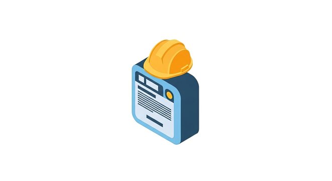 Isometric construction document or safety plan with hard hat, symbolizing building permits, project management, and worker safety.