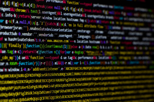 Technology abstract background of coding screen, Programming screen, Source code. Data security concept.