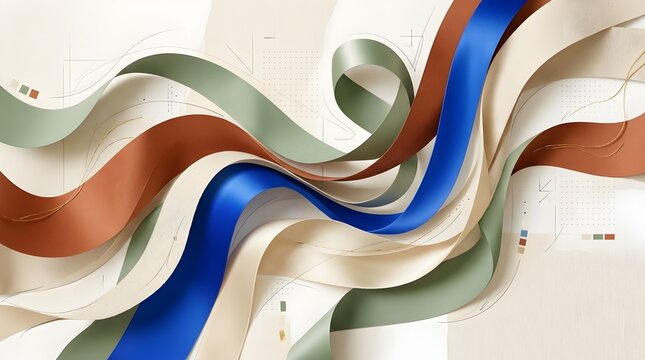 Abstract flag ribbons intertwined on vintage map background with latitude longitude grid