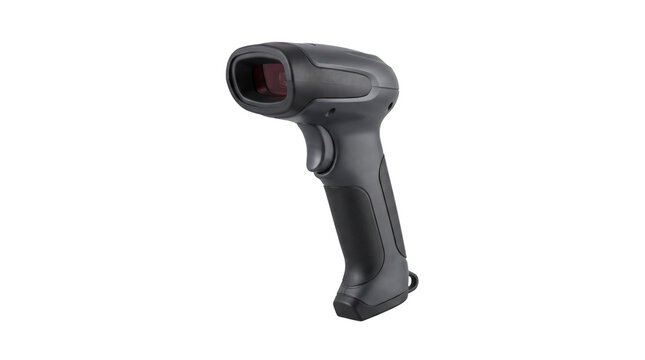 Black barcode scanner on transparent background