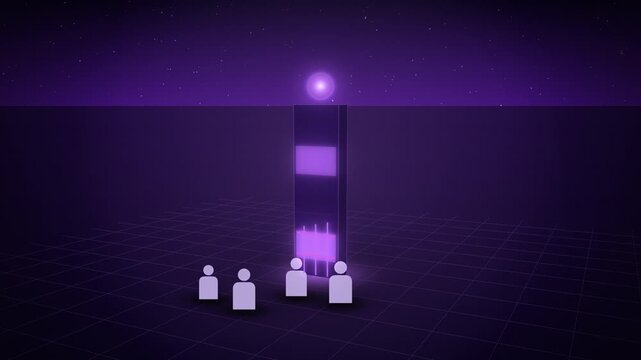 Purple glowing superintelligence monolith above close-up