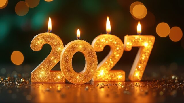 glowing gold candle numbers 2027 festive luxury new year celebration background for advertising studio shot