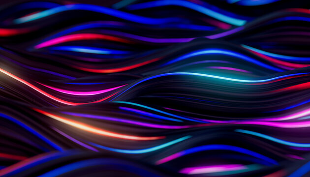 3D Electric Neon Wave Pattern with Flowing Blue and Magenta Light on Dark Surface
