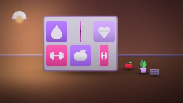 Purple vision board of goal icons fitness full scene looping motion