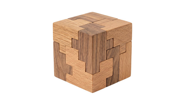 Wooden cube puzzle on transparent background