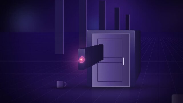Purple door of light opening with passkey access login endless loop