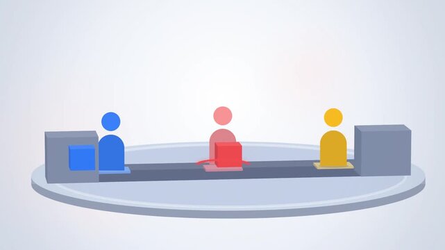 Pictogram crate passing along a row of team members looping motion