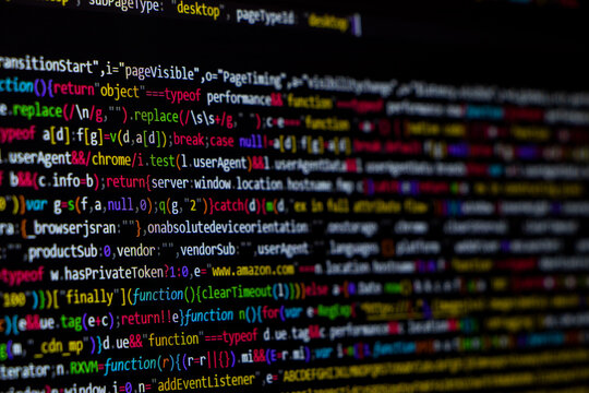 Data security concept of coding screen of web developer or web designer. Technology abstract background of coding screen, Programming screen, Source code. Data security concept.