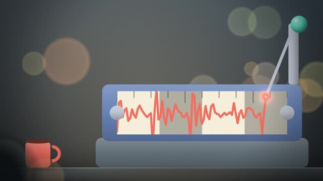 Gray seismograph with paper strip education science seamless loop