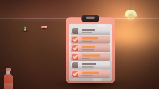 Orange planner clipboard with ticking task list fitness looping motion