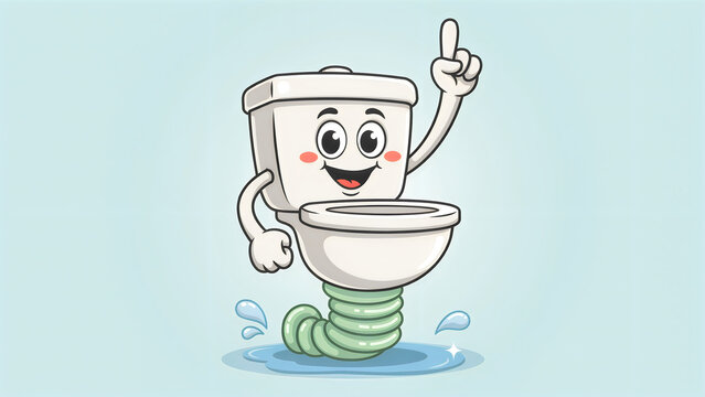 Happy toilet giving thumbs up with water