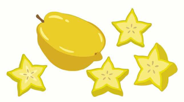 Whole ripe starfruit and fresh slices vector