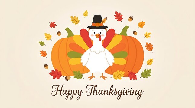 Festive thanksgiving turkey illustration with pumpkins and autumn leaves