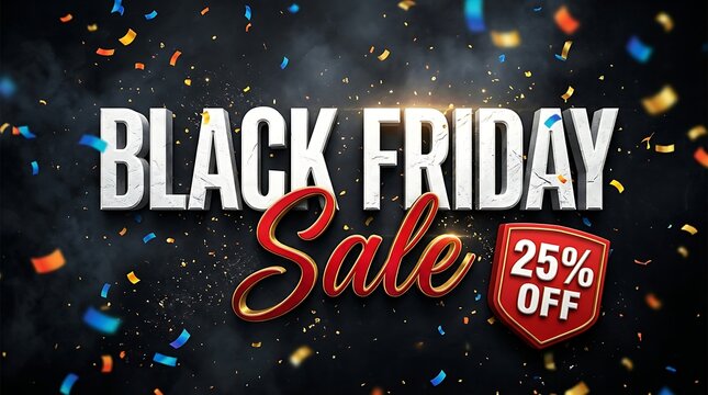 Black friday sale announcement with festive lights and discount offer