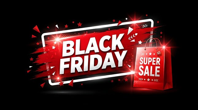 Black friday super sale advertisement with dramatic red and white lighting