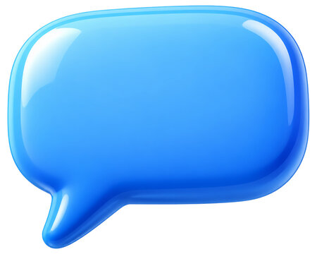 3D glossy blue speech bubble with rounded corners and highlight reflections isolated on a transparent background
